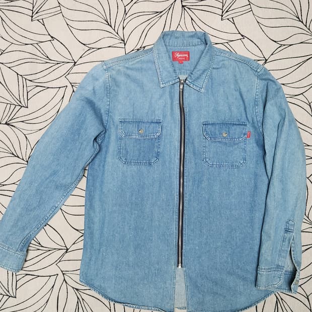 슈프림 16s/s 백스펠아웃 로고 투포켓 데님 집업 셔츠 L