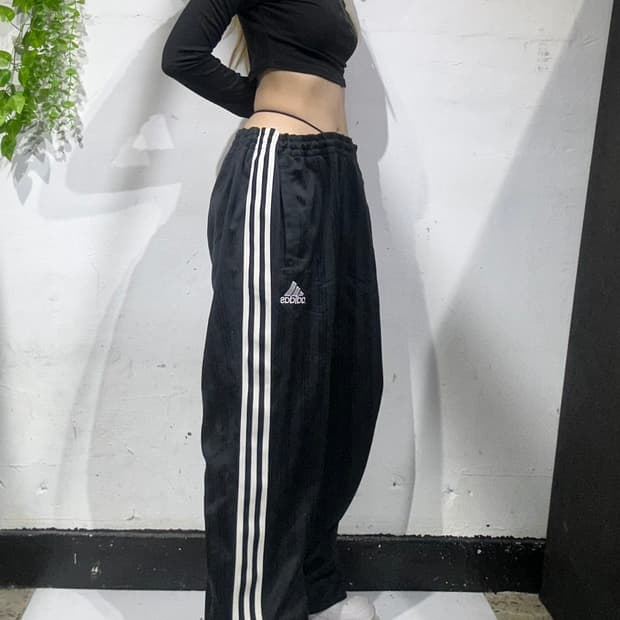 아디다스 블랙 화이트 삼선 와이드 팬츠 XL