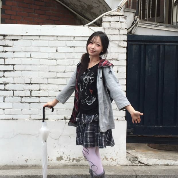 빈티지 그레이 체크 너드 코디세트 