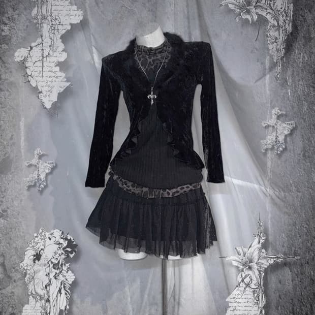 무채색 갸루 레오파드 데일리 고스고딕 코디세트 