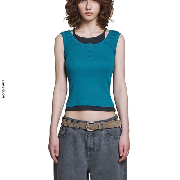 로타입 Henley Neck layered Sleeveless