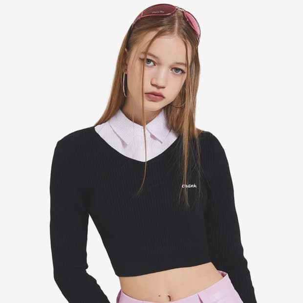 크랭크 브이넥 크롭 니트