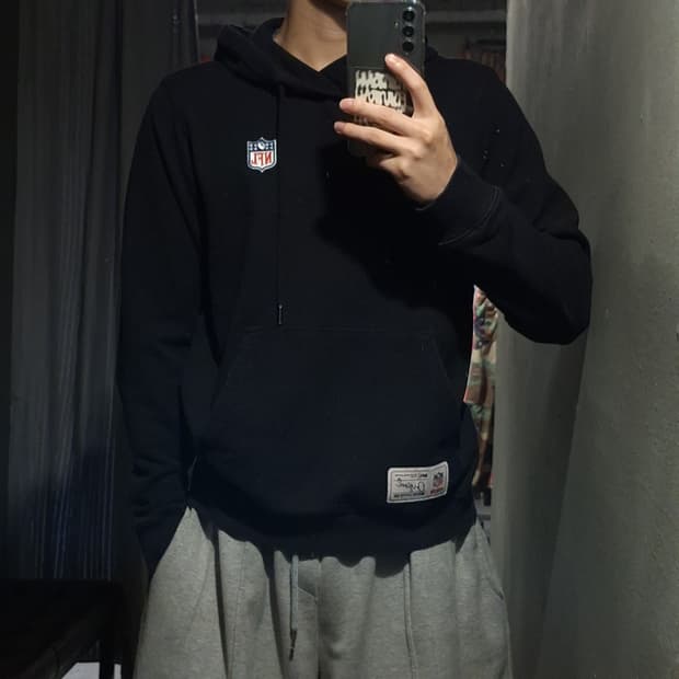 NFL 엔에프엘 블랙 자수로고 로고패치 코튼 블렌드 후드 티셔츠 M