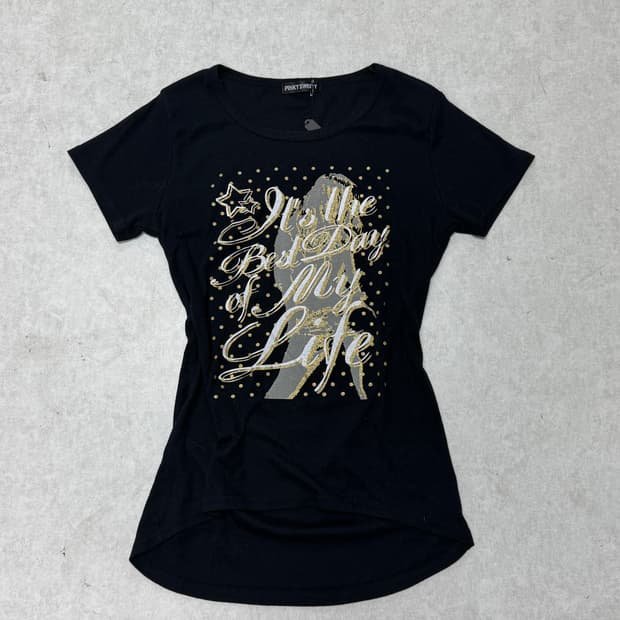 갸루 글리터 프린팅 탑 