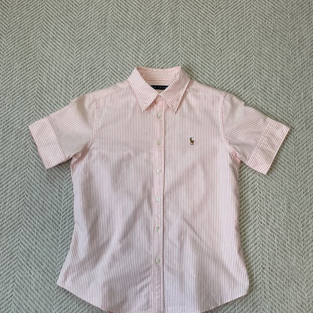 폴로랄프로렌 핑크 스트라이프 체크 반팔셔츠 