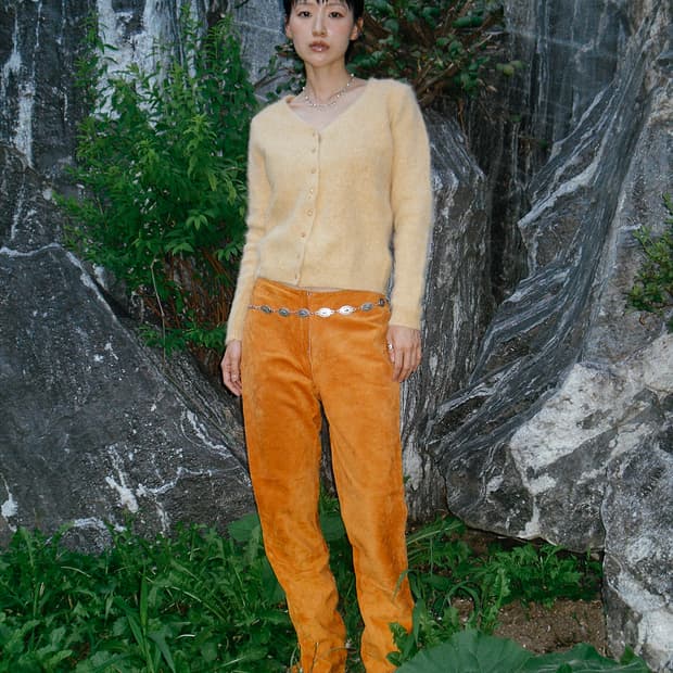 Orange suede leather pants