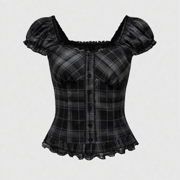 반팔 셔츠 숏 블라우스 체크