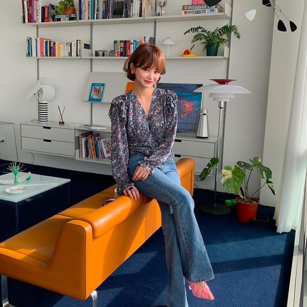 새상품 ) 임블리 셔링퍼프 쉬폰블라우스