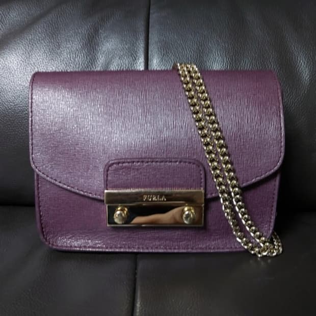 FURLA Julia 체인 퍼플 사피아노 레더 미니 크로스바디 백/숄더백