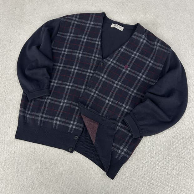 발망 체크 패턴 가디건 네이비 L