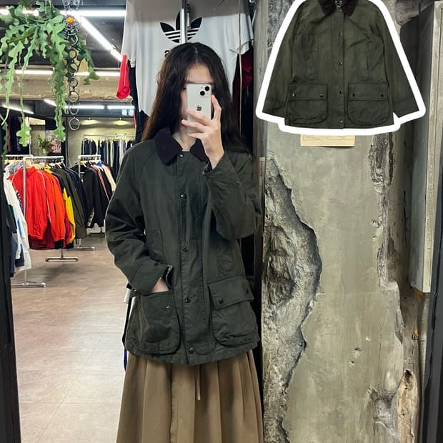 바버 골덴 카라 왁스 자켓 카키 38 #csz1969