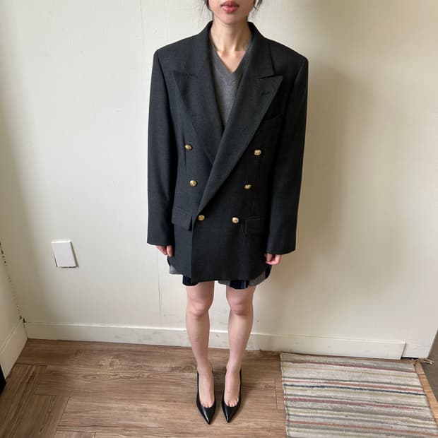 버버리 골드 버튼 더블 자켓