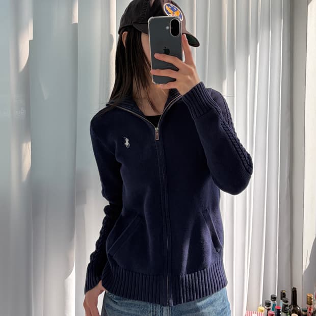 [S]폴로 랄프로렌 여성 케이블 니트 집업 navy