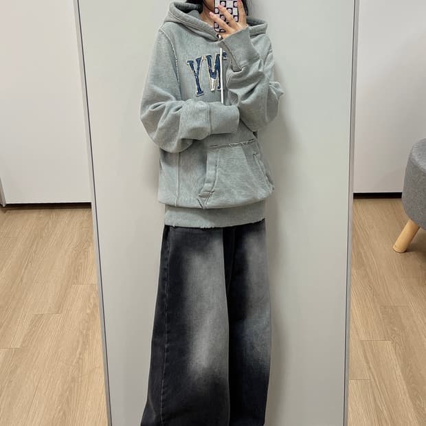 아베크롬비 자수로고 그레이 후드티