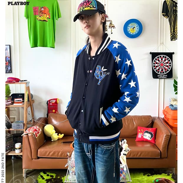 Old PLAYBOY Star Sleeve Cotton Varsity