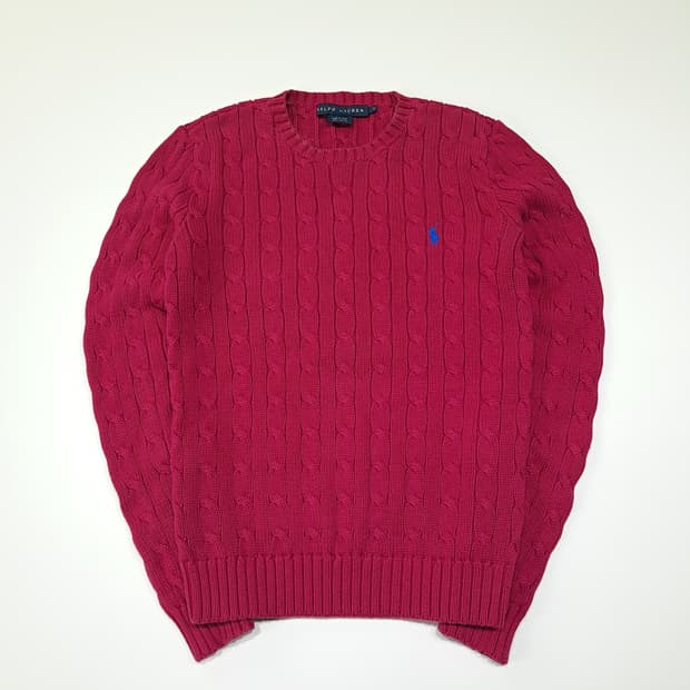 CL412 S 폴로 90s 코튼 케이블 마젠타 니트 스웨터