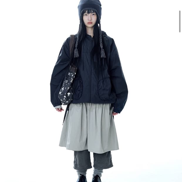 코이세이오 체크 링클스 윈드 브레이커 네이비