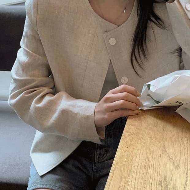 (미착용, 새상품) 슬로우앤드 made. 뮤즈 트위드 린넨자켓