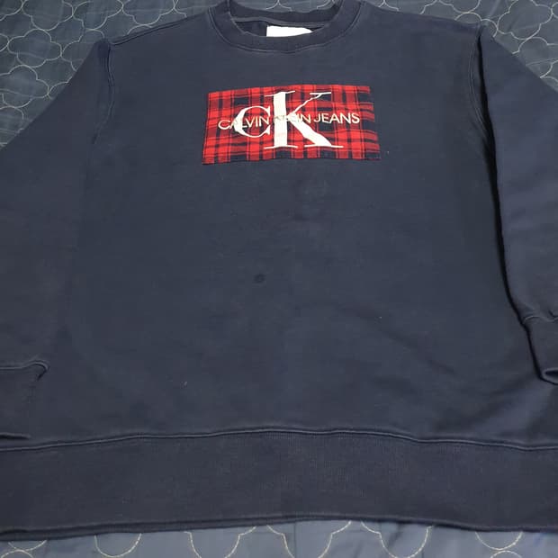 캔빈클라인 진스 모노그램 레터링 박스로고 기모 맨투맨 네이비 (M)