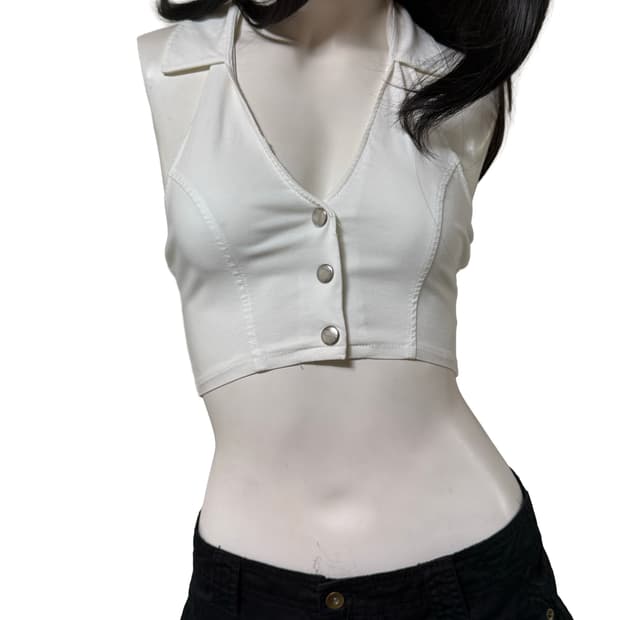 빈티지 y2k v넥 셔츠 슬리브리스