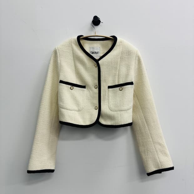 그로브(GROVE) 콘트라스트 배색 트위드 크롭 자켓