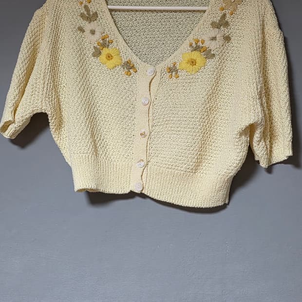 빈티지 반팔 크롭 니트 가디건