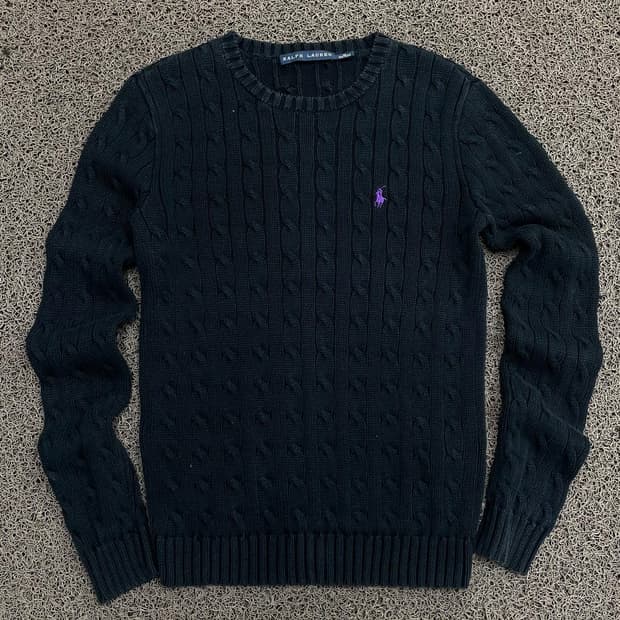 Polo  폴로 랄프로렌 자수 블랙 꽈배기 니트  