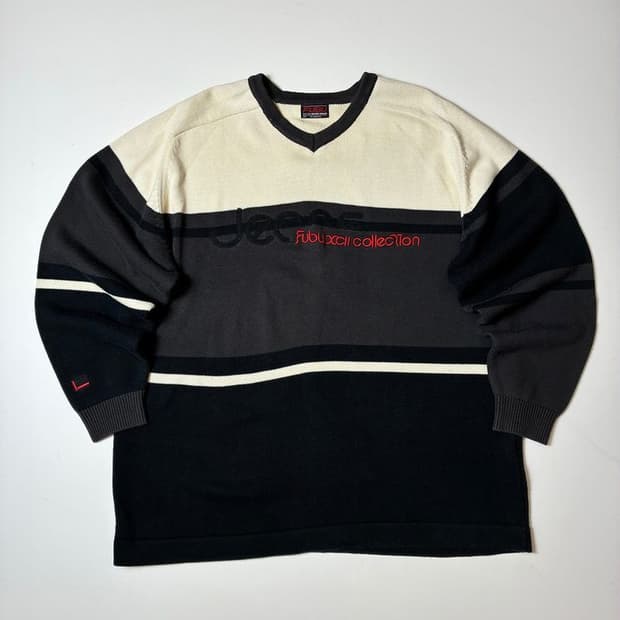 푸부 00's Y2K 힙 블록 배색 니트 PN8838