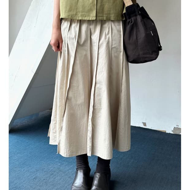Natural cotton nylon pleats design skirt