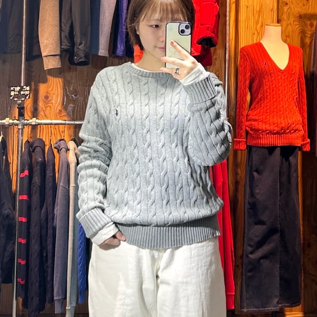 XL 폴로랄프로렌 네이비 포니 그레이 케이블 니트