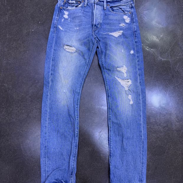 랄프로렌 폴로 빈티지 디스트로이드 워싱 스펜서 스키니 데님팬츠 32