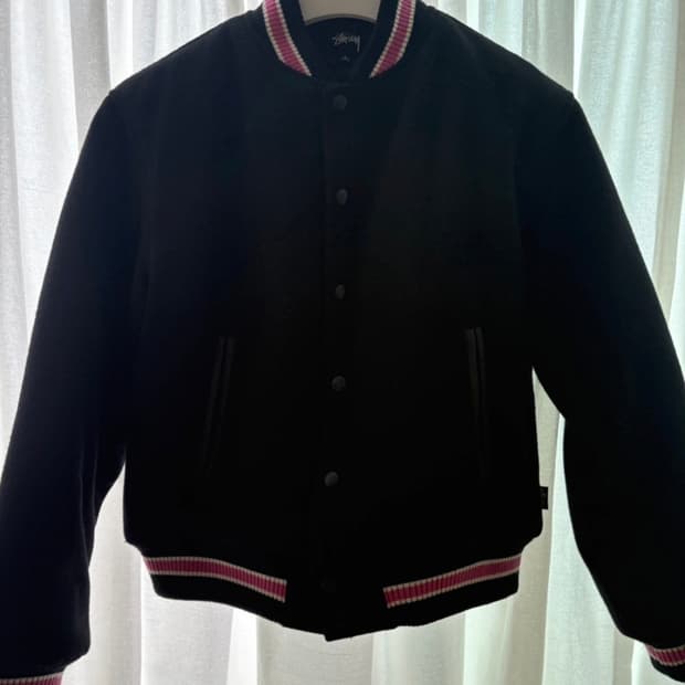 스투시 S 토크 멜튼 바시티 자켓 블랙 s사이즈