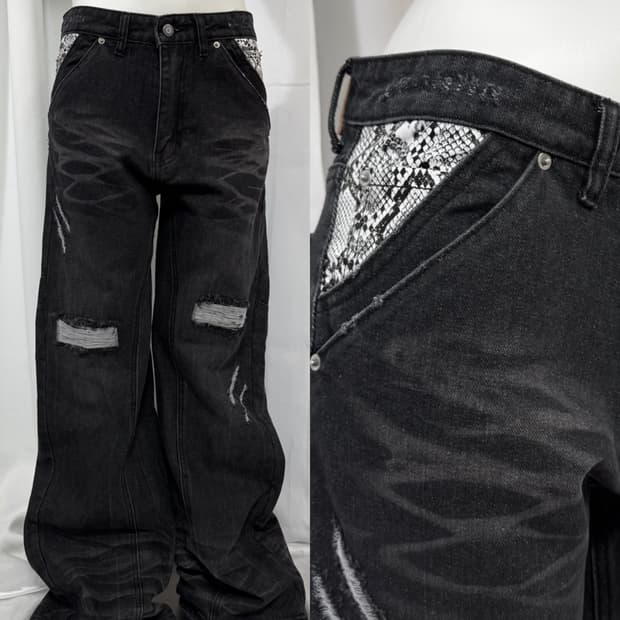 snake denim pants