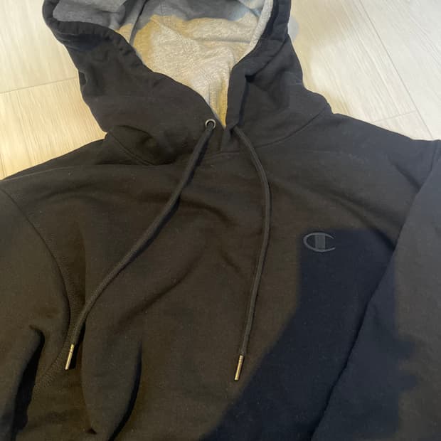 챔피온 배색 검정 후드티