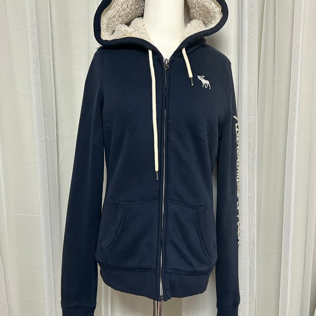 아베크롬비 네이비 양털 후드집업 사이드라인로고 울프죠