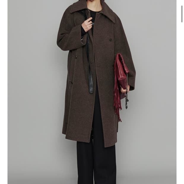 럭키슈에뜨 아뜰리에라인 가죽 벨트 롱 르메르 느낌 코트 브라운