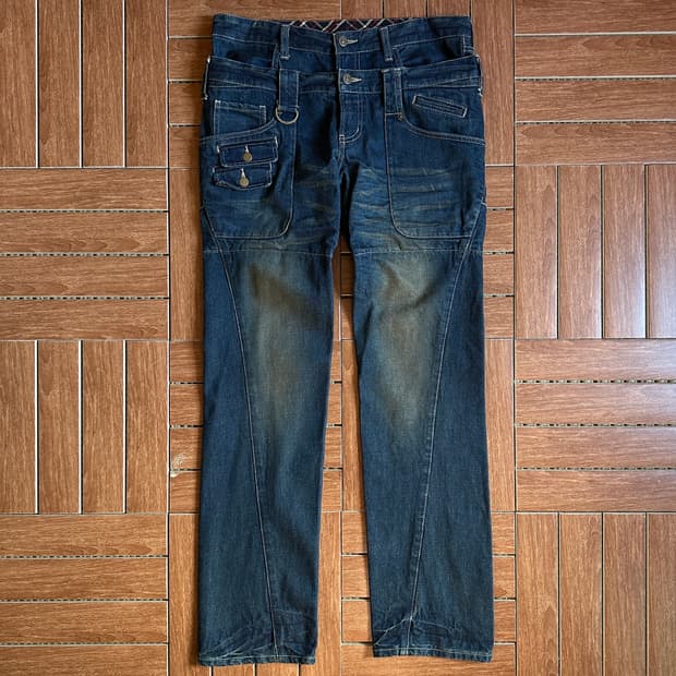 Ppfm double waisted layerd denim pants