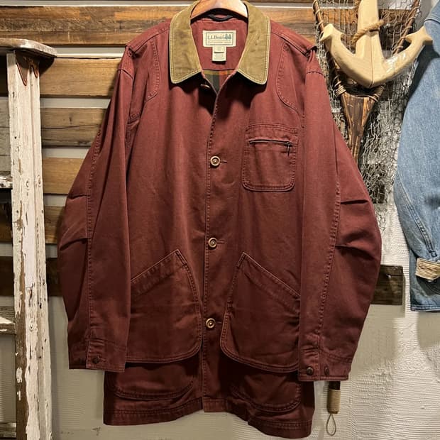 [2XL]L.L.Bean 엘엘빈 체크 라이닝 버건디 캔버스 초어 자켓