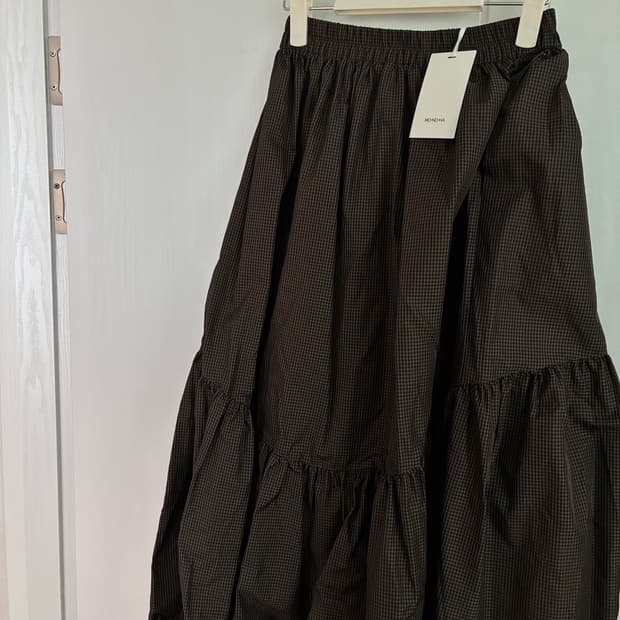 모노하 Gingham check shirring skirt (brown)