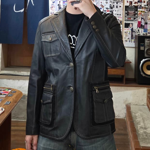 ASK 양가죽 더블 포켓 블레이저 자켓