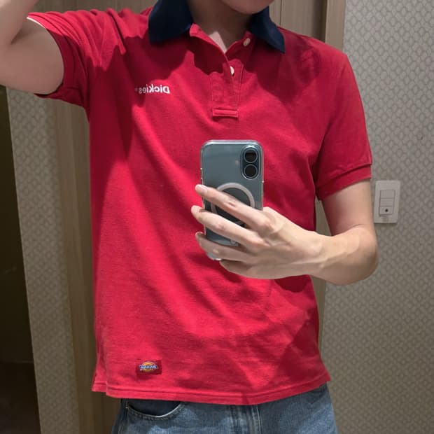 [M] 디키즈(Dickies) 로고 자수 배색 카라티 레드