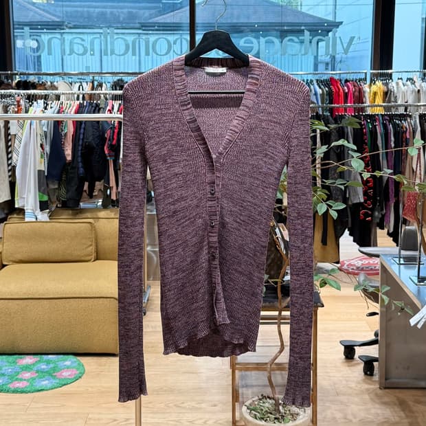 프라다 퍼플 슬림핏 니트 가디건 