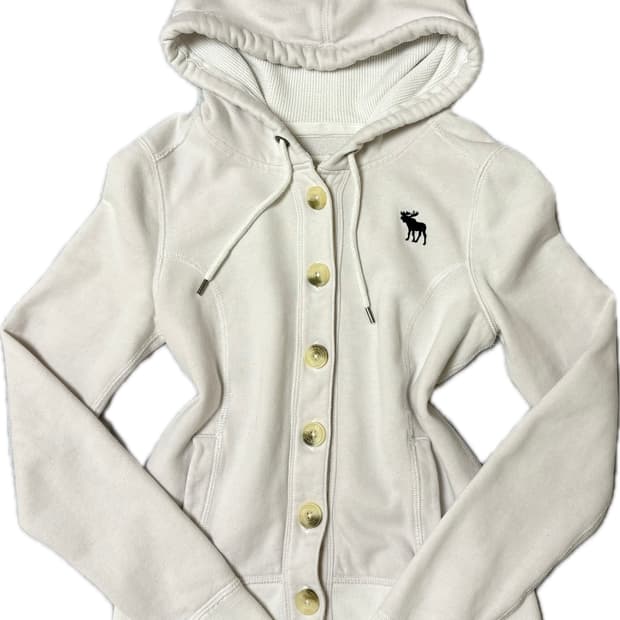 아베크롬비 버튼 후드집업 화이트 S 딱붙핏