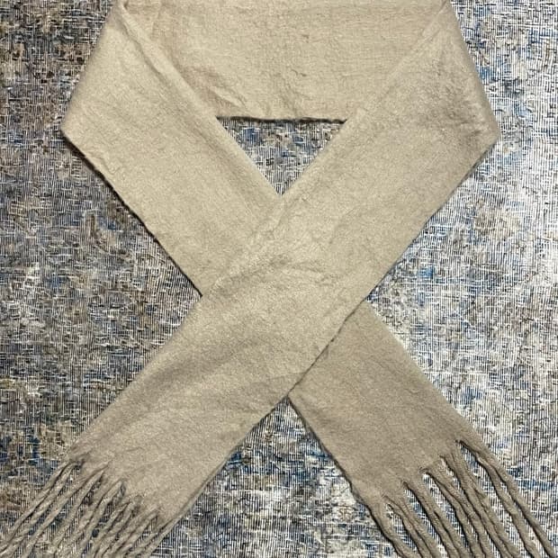 JPN 일본 빈티지 심플 프린지 베이지 컬러 울혼방 머플러 겨울 목도리