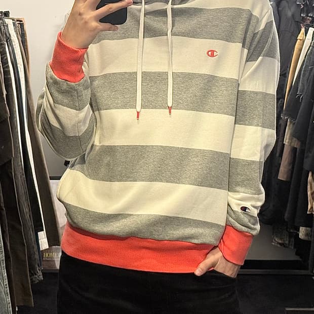 챔피온 스트라이프 스웻 후드 후디 핫 핑크 M 95 스투시 슈프림 디네댓