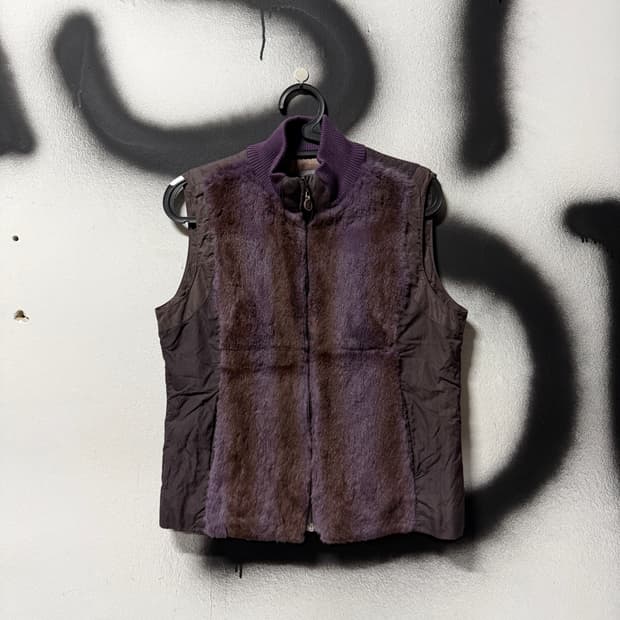 VTG 빈티지 퍼플 토끼털 퍼 트리밍 나일론 니트 베스트