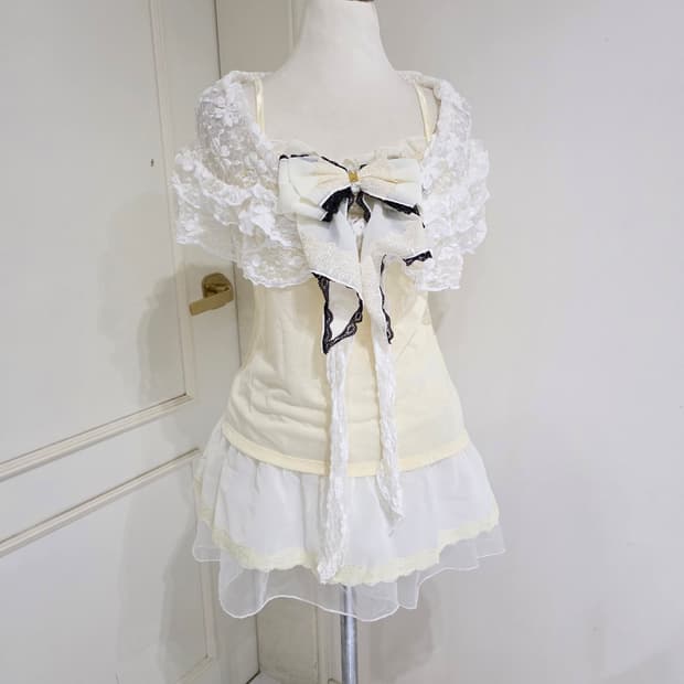 빈티지)양산형 페어리계 히메갸루 로리타 화이트 레이스숄 숄더머플러 로맨틱