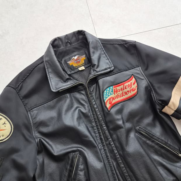 빈티지 할리데이비슨 레더 나일론 믹스 크롭자켓 M