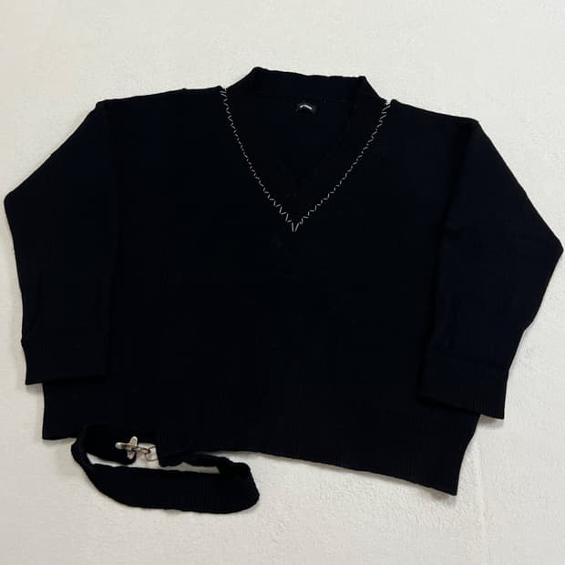 라프시몬스 18SS 오버사이즈 브이넥 파이어맨 니트 블랙