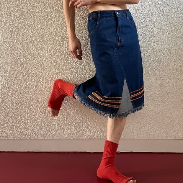 Gals From Wrangler 에스니컬 데님 미디 스커트